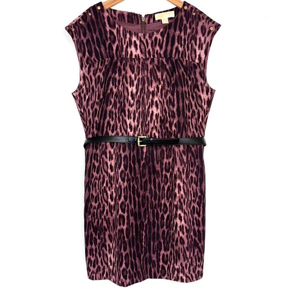 MICHAEL Michael Kors Purple Animal Print Belted Sheath Dress Size 14 - Picture 1 of 15